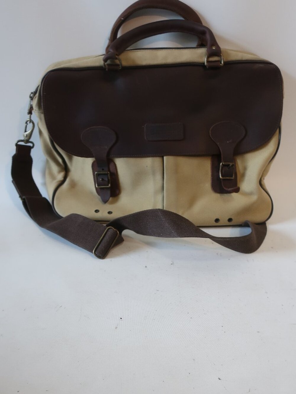 Mens Barbour Orvis Beige Brown Canvas Leather Laptop Sportswear Briefcase Bag